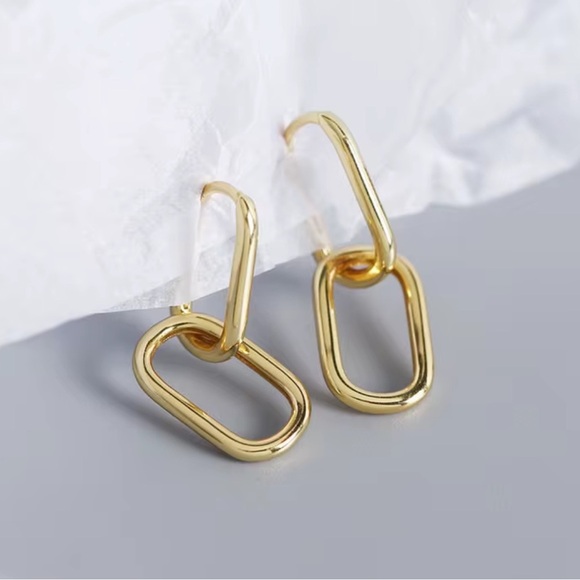 Silver Dangle Cable Link Earrings - Picture 5 of 6